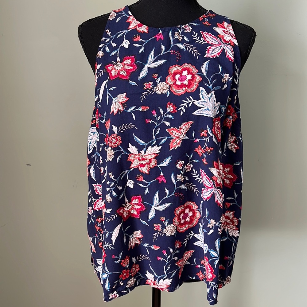 Old Navy Women’s Tank Top Navy Blue w/ Red & White Floral Sz L